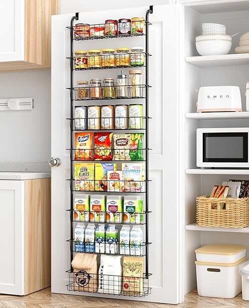 GGIU Over The Door Pantry Organizer Spice Rack: 9-Tier Metal Pantry Door Organizer - Pantry Organizers and Storage - over the Door Organizer Back of Door Spice Rack