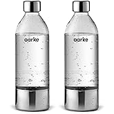 Aarke Extra PET Stainless Steel Reusable Bottle for Carbonator l, ll, and 3, BPA-Free and Non-Toxic, 1L/34 fl oz (2-Pack)