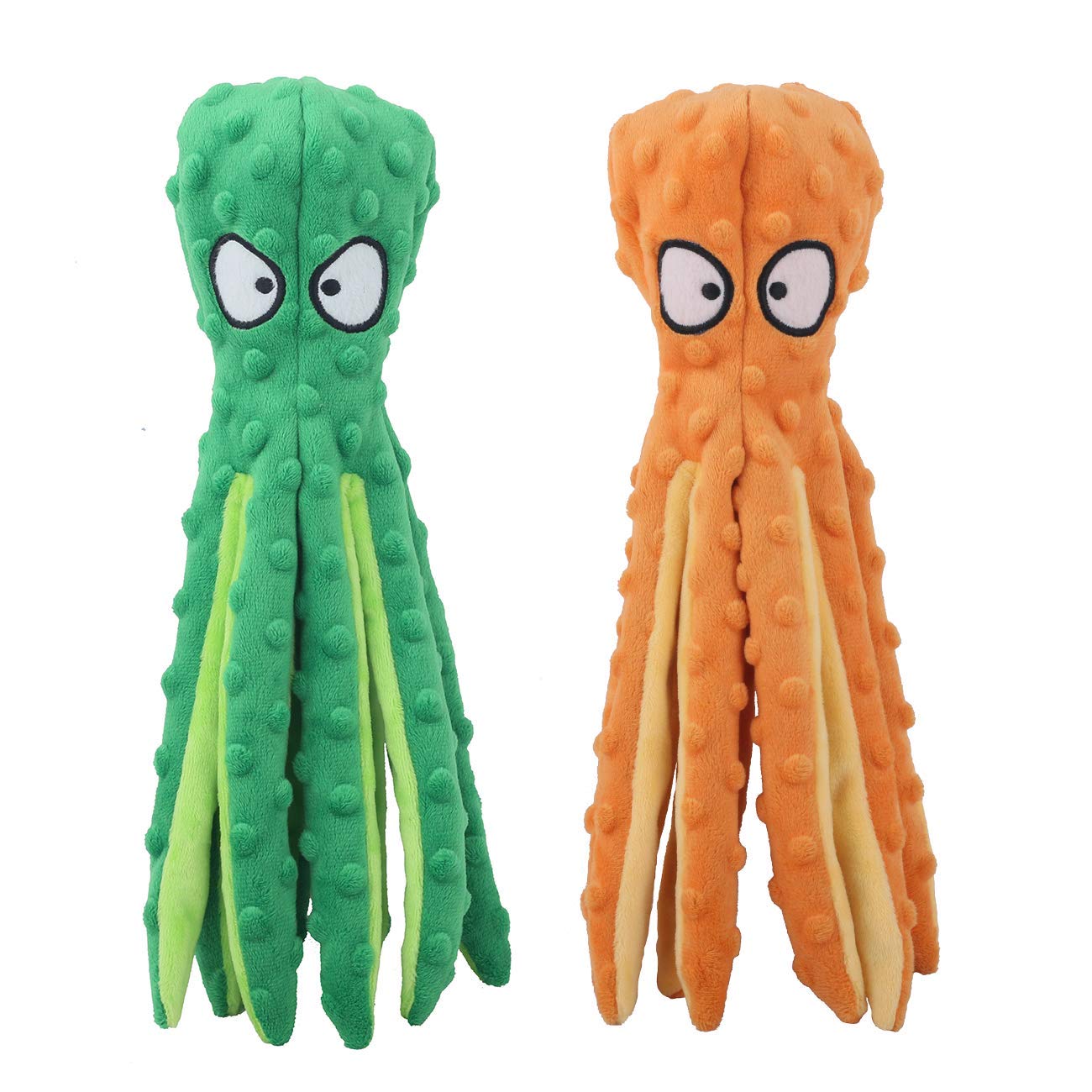 CPYOSN Dog Squeaky Toys Octopus - No Stuffing Crinkle Plush Dog Toys for Puppy Teething, Durable Interactive Chew Toys for Small to Medium Dogs Training and Reduce Boredom, 2 Pack (Orange+Green)