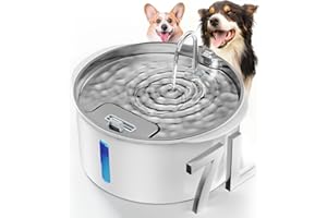 Pektaco Dog Water Fountain for Large Dogs, 1.8Gal/7L Stainless Steel Pet Fountain, Dog Water Bowl Dispenser with Viewing Window & LED, Super Quiet, Replacement Filters, Easy Clean BPA-Free