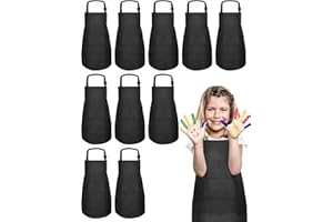 IAGBIBUI kids Apron, 11 Pack Kids Aprons For Girls Boys, Children Art Painting Aprons Kitchen Classroom Cooking Baking For Age 6-13 Years(Black)