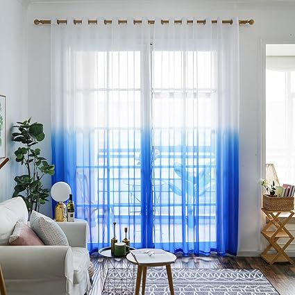 Topfinel Gradient Voile Curtain Solid Ombre Eyelet Net Window
