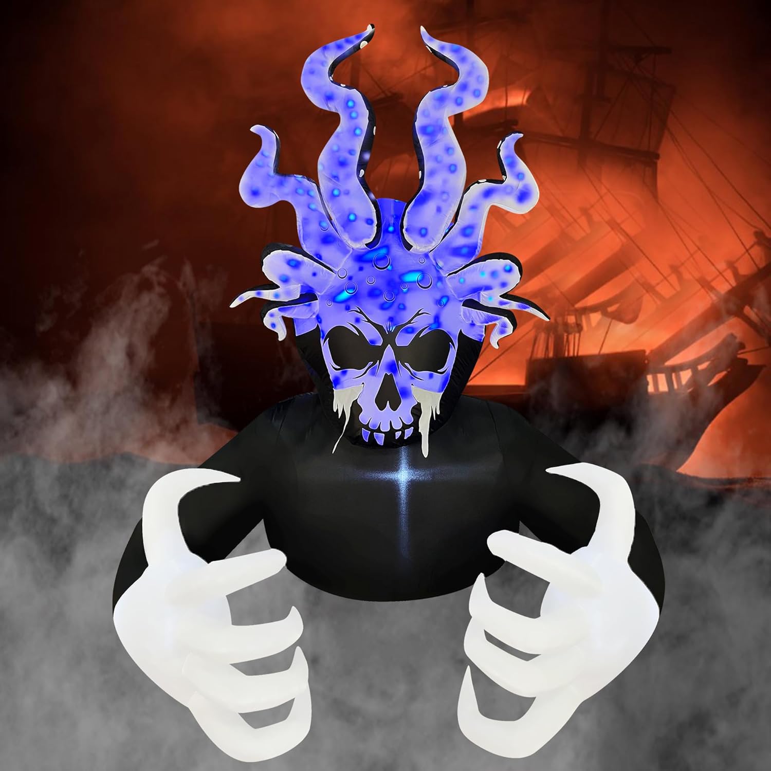 Outdoor Holiday Decorations - SEASONBLOW 6 Ft Halloween Inflatable Skeleton Man Octopus Skull Grim Reaper Spooky Decoration LED Light Blow up for Lawn Patio Indoor Outdoor Home Yard Party Decor