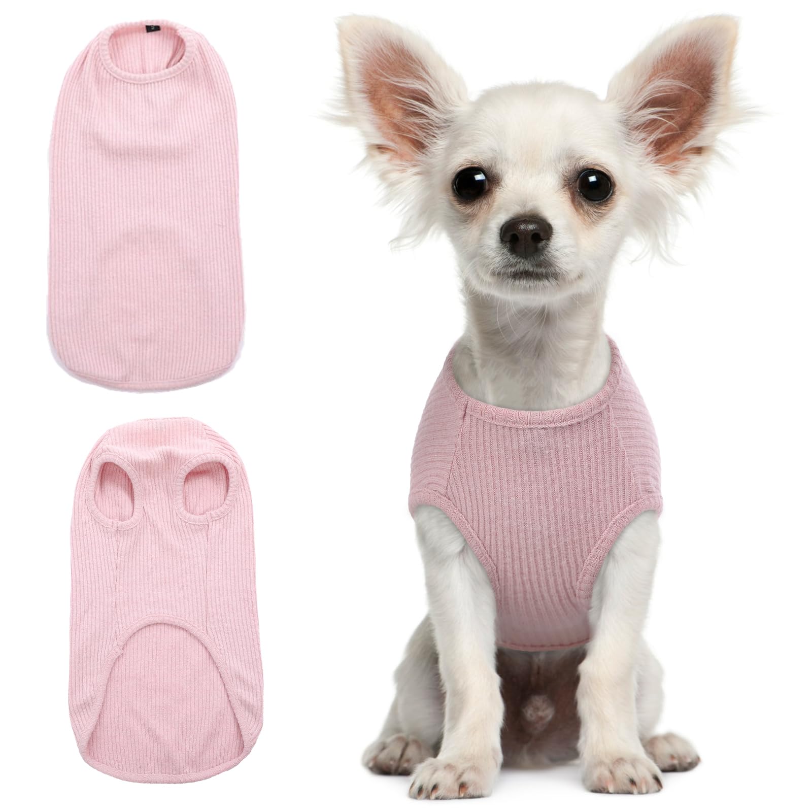 Hjumarayan Dog Tshirt - Summer Knitted Jumpers Soft Stretchy Clothes for Small Dogs Shirts, Striped T Shirt for Chihuahua, Toy Poodle, pomeranian, Yorkshire (Pink XS) — image 1