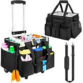 ZIOZERTT Large Rolling Cleaning Caddy Bag with Detachable Trolley,Cleaning Cart on Wheels with Shoulder Strap,Cleaning Suppli