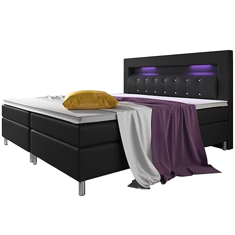 Boxspringbett Montana 180 x 200 cm - schwarz mit Federkern Matratze und Topper