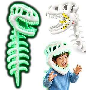 LzzzFZCF Glow in The Dark Dinosaur Skeleton Costume with Sound, Plush Fluffy Dino Bones Cosplay for Toddler Kids Halloween