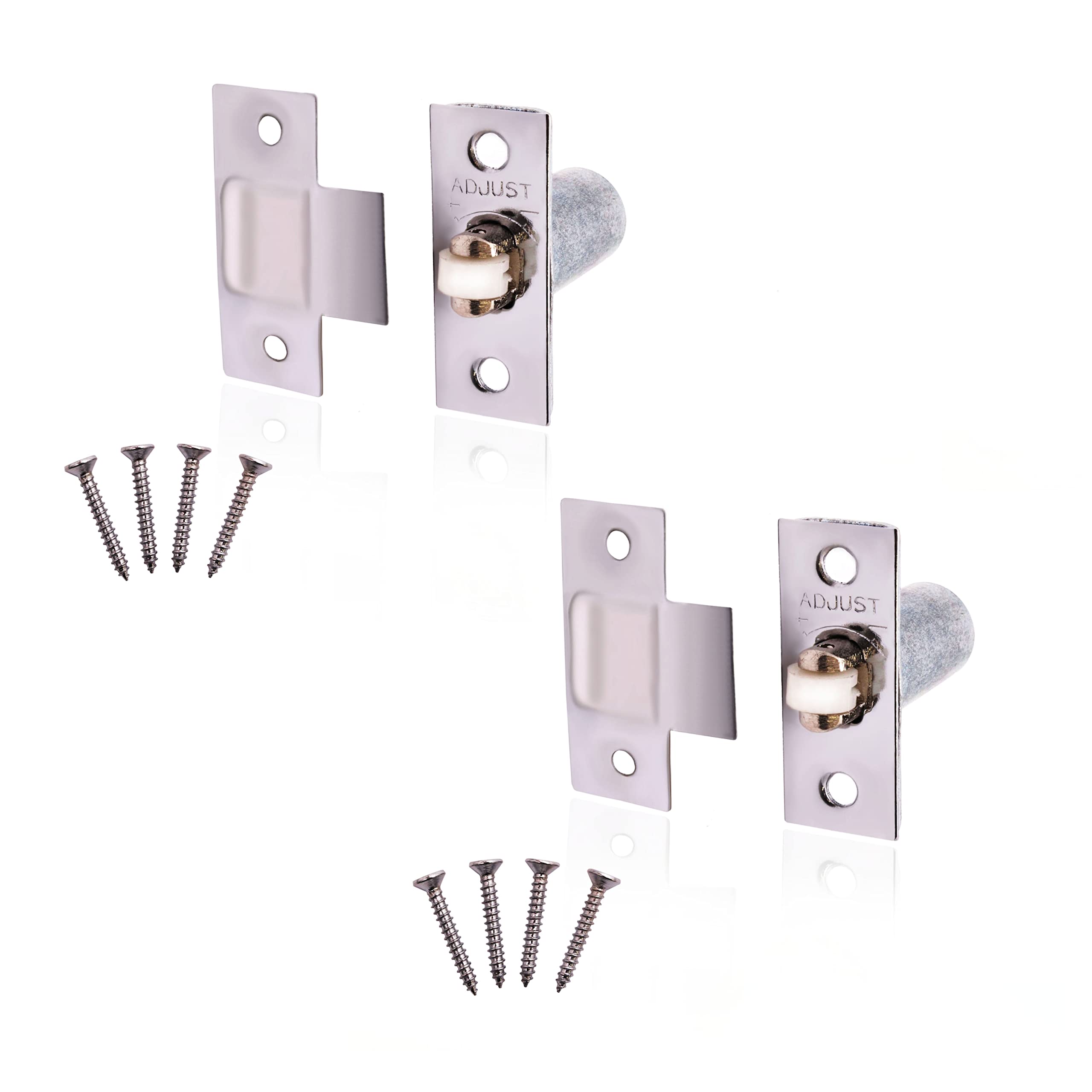 Adjustable Roller Catch Spring Loaded Latch Lock for Internal Doors | Nickel Plated | Pack of 2