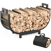 GAVISCITY 30 Inch Firewood Rack Outdoor Indoor with Handle and Log Carrier Bag, Stable Metal Wood Rack Heavy Duty Log Holder for Fireplace Patio Deck, Rustproof Firewood Storage Organizer Tool, Black