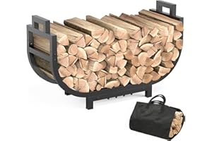 GAVISCITY 30 Inch Firewood Rack Outdoor Indoor with Handle and Log Carrier Bag, Stable Metal Wood Rack Heavy Duty Log Holder for Fireplace Patio Deck, Rustproof Firewood Storage Organizer Tool, Black