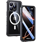Lanhiem Magnetic for iPhone 16 Pro Max Waterproof Case, Dustproof Shockproof Case Built-in Screen & Camera Protection [Compatible with MagSafe], Full Body Heavy Duty Phone Cover 6.9" (Black/Clear)
