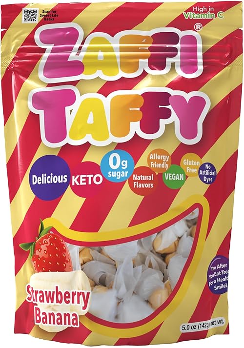 Zollipops Zaffi Taffy Strawberry Banana - A Tropical Twist with Strawberry Banana Flavored Zaffi Taffy, 5 oz. Bag