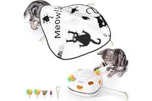 ORSDA Cat Toys for Indoor Cats, 4 in 1 Interactive Automatic Kitten Adult Cat Toy Whack a Mole, Hide and Seek, Moving Magic Wand & Chase Teaser, Rechargeable Touch/Timer Motion& Night DND Mode