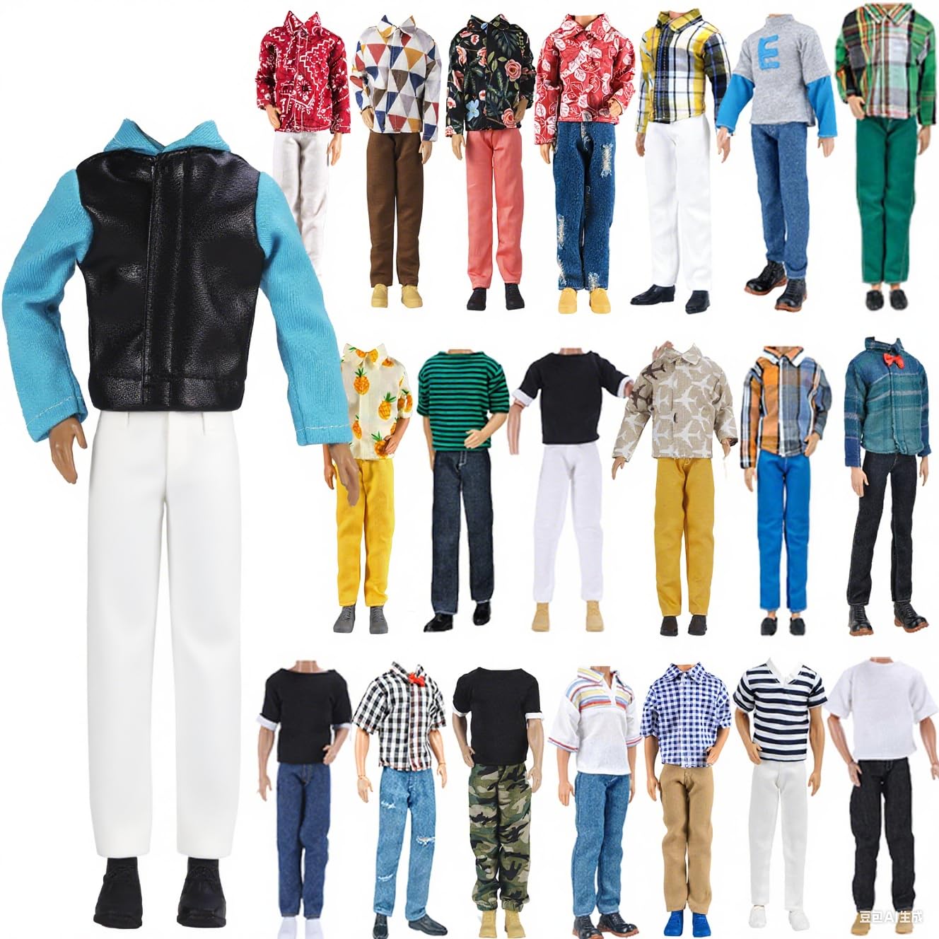 E-TING 3 Sets Leather Jacket Casual Wear T-Shirt Pants Pack Summer Shorts with 3 Pairs of Shoes for 12-inch Doll（Random Pick）