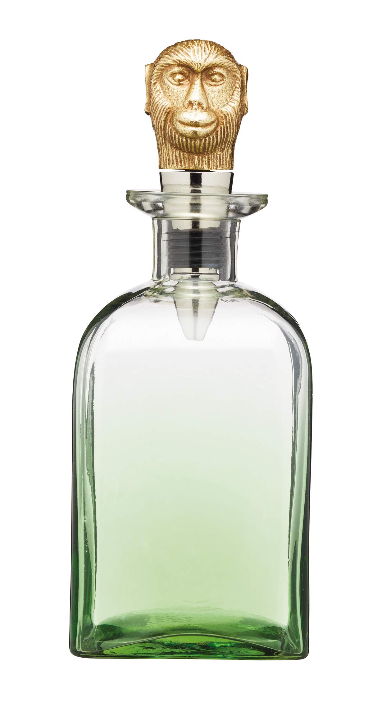 BarCraft BCMONKEYDEC Decanter with Brass Monkey Bottle Stopper, Glass, 900 ml, Green Monkey