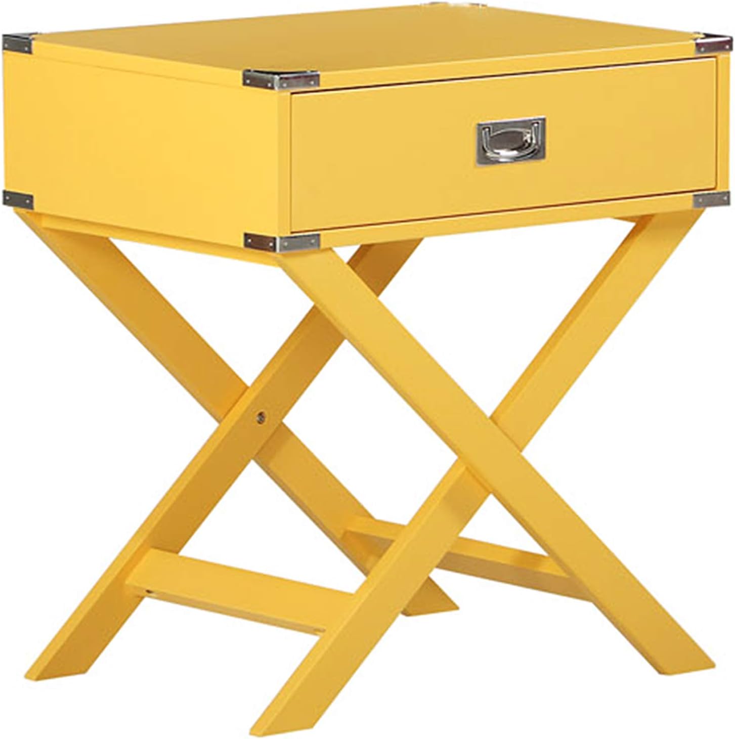 Amazon Com End Table With Charging Station In Drawer X Legs Yellow Kitchen Dining