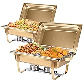 8QT Chafing Dish for Buffet Set - 1 Full Size and 2 Half Size Pans, Gold Rectangle Food Warmers Buffet Servers for Banquets, 