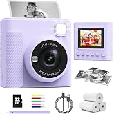 TIATUA Kids Instant Print Camera, 1080P HD Video Digital Toy, Purple | Includes 32GB Card, 3 Rolls Paper &amp; 5 Coloured Pens, Inkless Print, Christmas Birthday Toy Gift for Kids 3-14