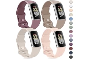 Vancle Band Compatible with Fitbit Charge 6 Bands Women Men[4 PACK], Classic Soft Replacement Sport Straps Wristbands for Fitbit Charge 5 Fitness & Health Tracker