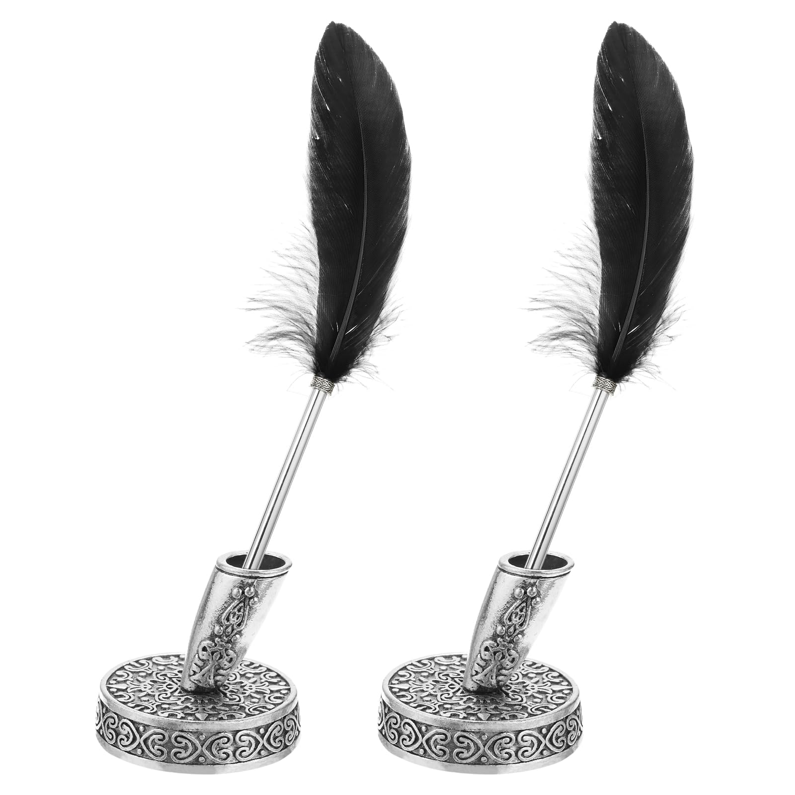 PATIKIL Black Ostrich Feather Ballpoint Pens Bulk, Metal Holder Black Ink Vintage Quill Writing Pens for Office, Wedding Signature