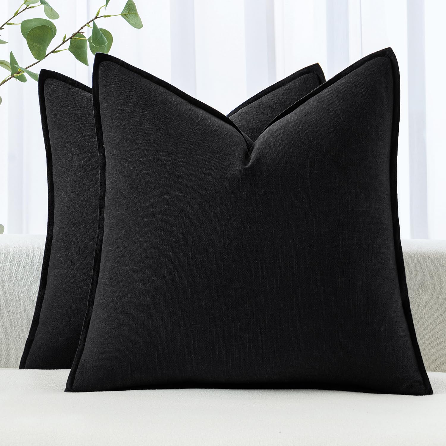 Photo 1 of MIULEE Decorative Linen Euro Sham Pillow Covers 26x26 Black Boho Farmhouse ?Neutral Couch Throw Pillows for Halloween Bed Pack of 2 Accent Modern Pillowcase Sofa Livingroom Home Decor