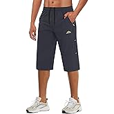 MAGCOMSEN Men's Capri Shorts Quick Dry Below Knee 3/4 Capri Pants with Zipper Pockets for Workout Running Training Summer