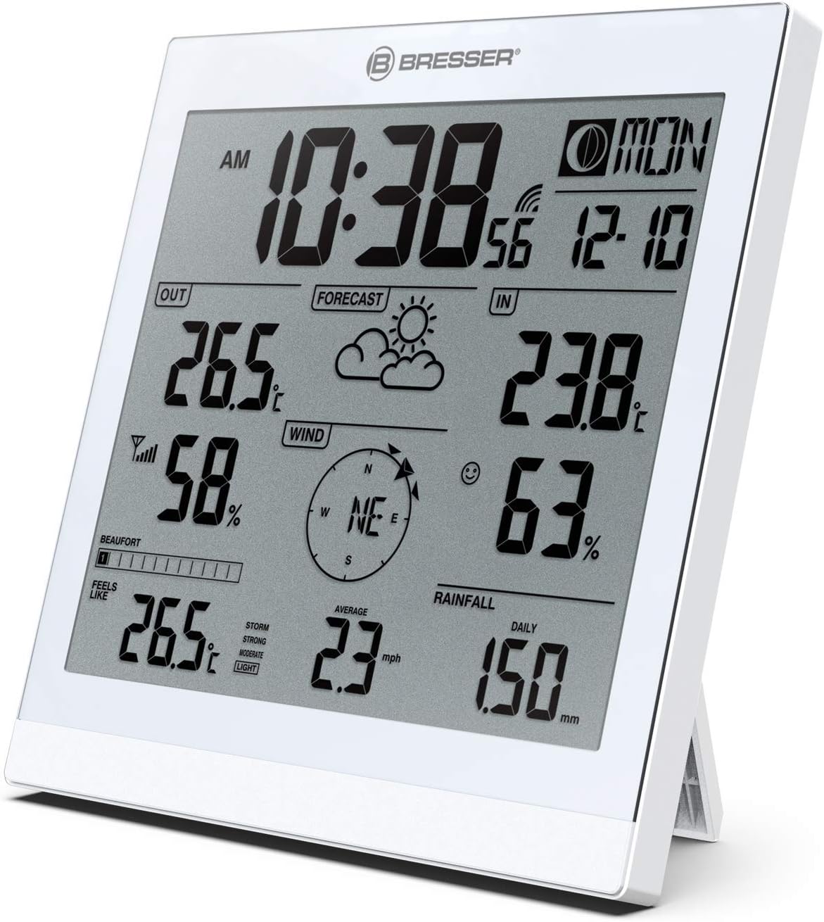 BRESSER Weather Station Radio with Outdoor Sensor XXL Weather Center JC with 5in1 Outdoor