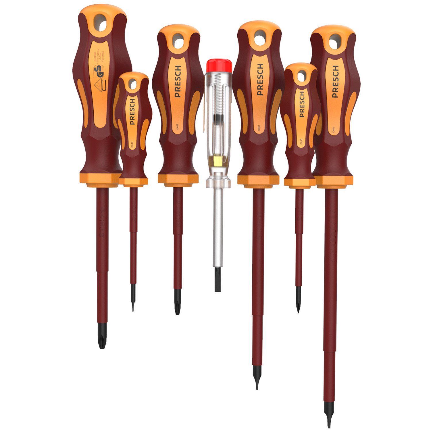 Presch VDE Screwdriver Sets 7 pcs - Magnetic Electrician Screwdriver Set 1000V, Insulated, with Voltage Tester for Electric