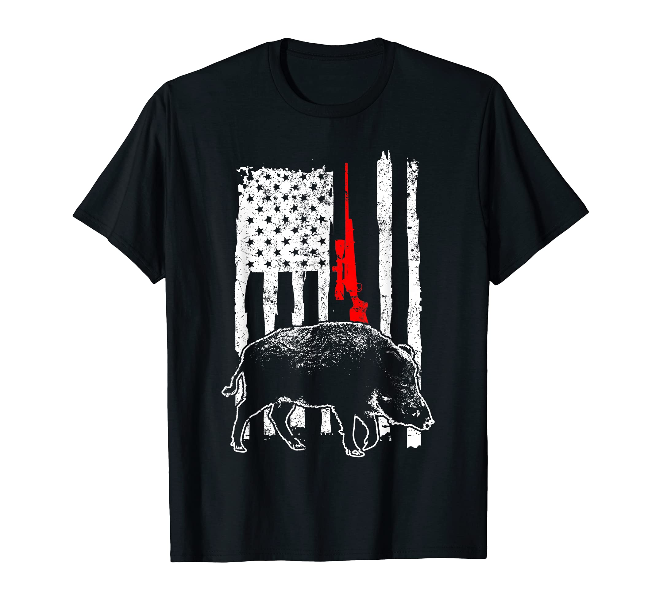 Boar Hog Hunter Hunting Hunt Rifle USA Flag T-Shirt