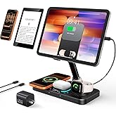 45W 6 in 1 Charging Station for Apple Multiple Devices with Clock & Light, 20W Fast Foldable Wired Charging Stand for iPad/Tab, Wireless Charger Design for MagSafe Charger for iPhone 17/iWatch/Airpods