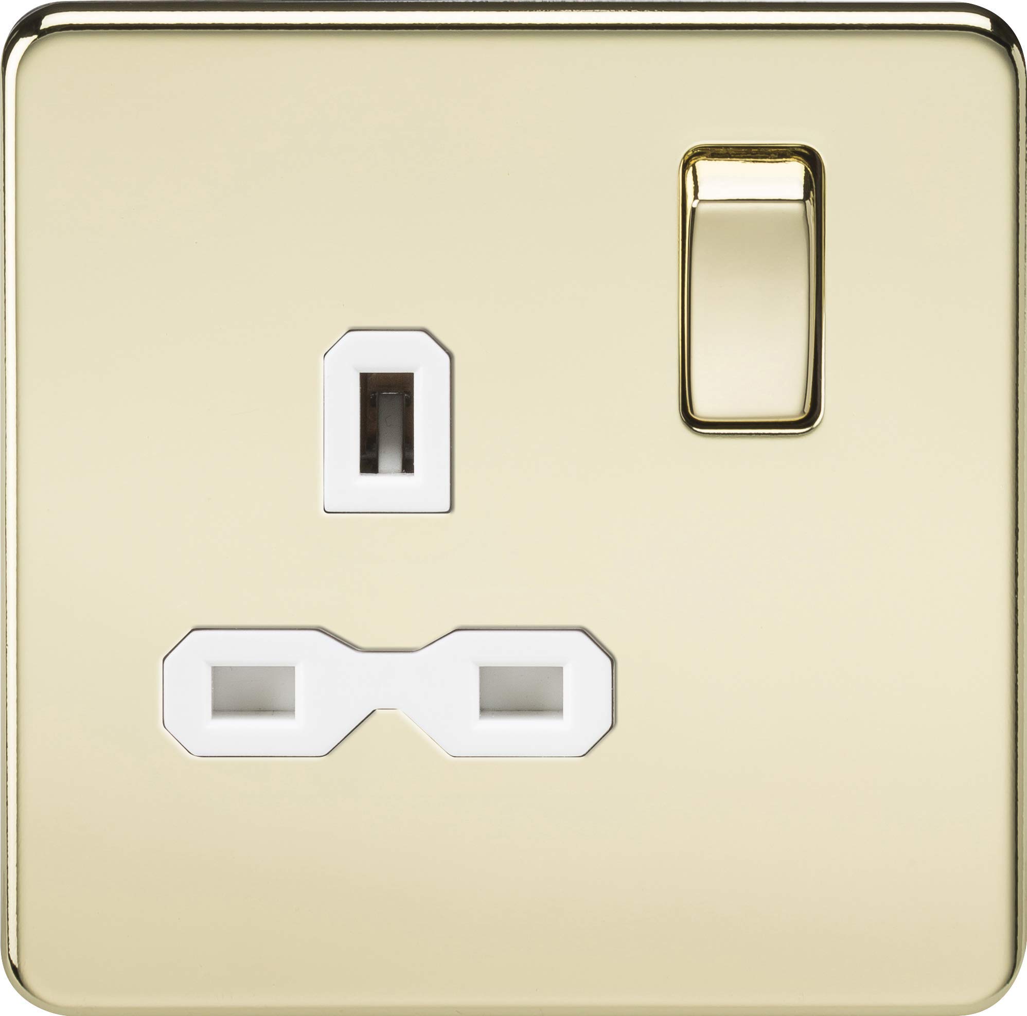 Knightsbridge SFR7000PBW 13 A 1G Screw Less DP Polished Switched Socket with White Insert - Brass