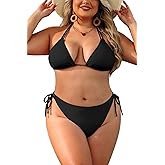 Daci Women Plus Size Triangle Bikini Sets Two Piece Double Straps Halter Swimsuit Side Tie String Sexy Bathing Suits