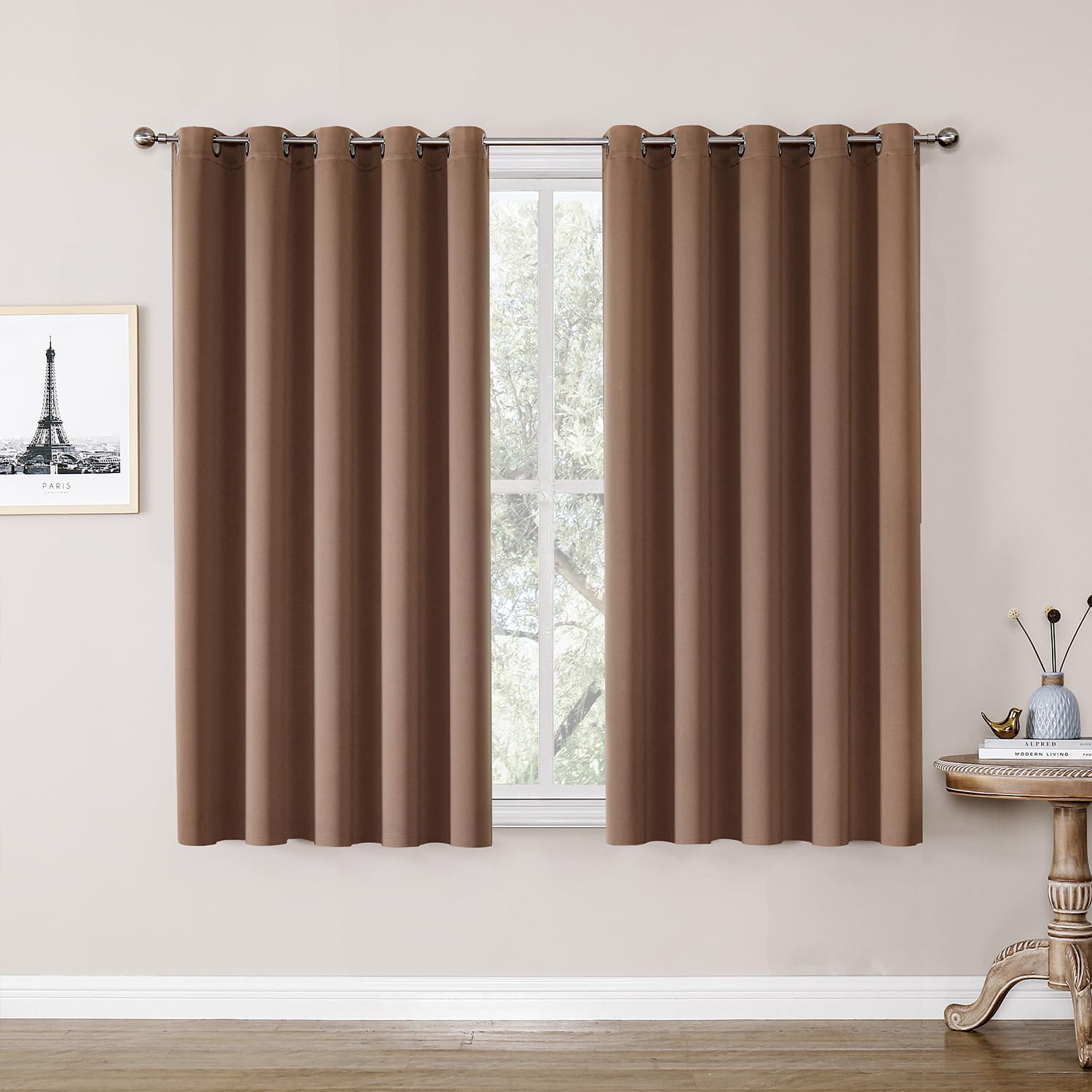 Photo 1 of ChrisDowa Blackout Curtains 70 inches Wide for Bedroom - 2 Panels Set Extra Wide Grommet Thermal Insulated Room Darkening Curtains for Living Room (Cappuccino, 70 x 63 Inch)