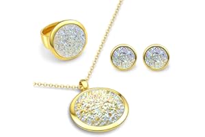 ATFOR Jewelry Sets For Women,Round Gold Necklace Earring Ring Sets For Women,Bridal Jewelry Set For Wedding,Wedding Jewelry For Bride