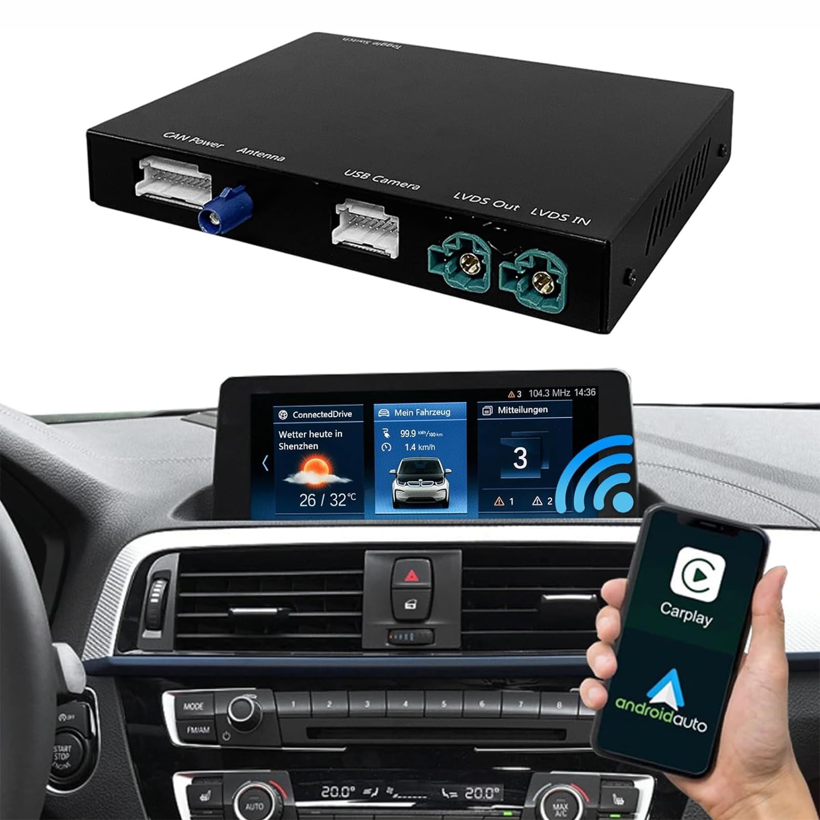 Road Top Wireless CarPlay Android Auto Retrofit Kit Decoder, Compatible with BMW 1/2/3/4/5/6/7 Series & M3/M4/M5/X1-X6 2017-2020 Year with EVO System ID5 ID6