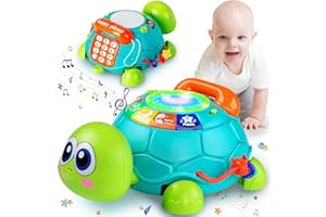 Ussybaby Baby Crawling Toys 6 to 12 Months, Infant Turtle Musical Toys with Phone Hand Drum，Baby 7 8 9 10 11 Months 1-2 Year Old Boy Girl Gift Green