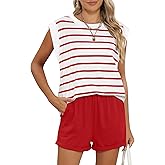 RUBZOOF 2 Piece Outfits for Women Lightweight Matching Lounge Sets Cap Sleeve Top and Elastic Waisted Shorts