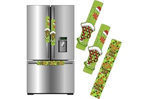 Frienda 3 Pcs Christmas Refrigerator Door Handle Covers Set Lime Green Kitchen Appliance Covers Christmas Fridge Cabinet Knob Protector for Microwave Dishwasher Oven Xmas Party Decorations