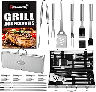 ROMANTICIST 19PC Grillbesteck im Koffer Männer - Edelstahl Grillbesteck Set - Grill Zubehör Grillset für Männer - Ideales Grillset für Herren Vatertag