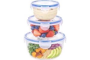 KIGI 6 PACK 10OZ Plastic Mixed Bowls with Lid Leakproof Food Storage Container Set Small Meal Prep Containers Bento Box (3 Pa