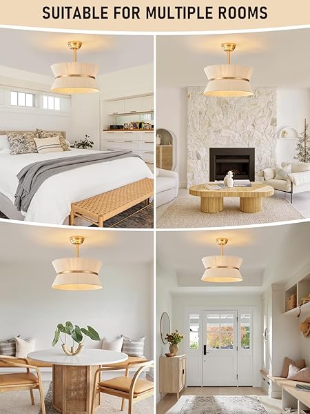 WONGU BOHO FANDELIER CEILING FAN WITH LIGHT AND REMOTE RATTAN CHANDELIER FAN GOLD CAGED CEILING FAN WITH LIGHT FOR BEDROOM, LIVING ROOM NURSERY，FOYER，KITCHEN（6 SPEED, TIMING ADJUSTABLE HEIGHT）