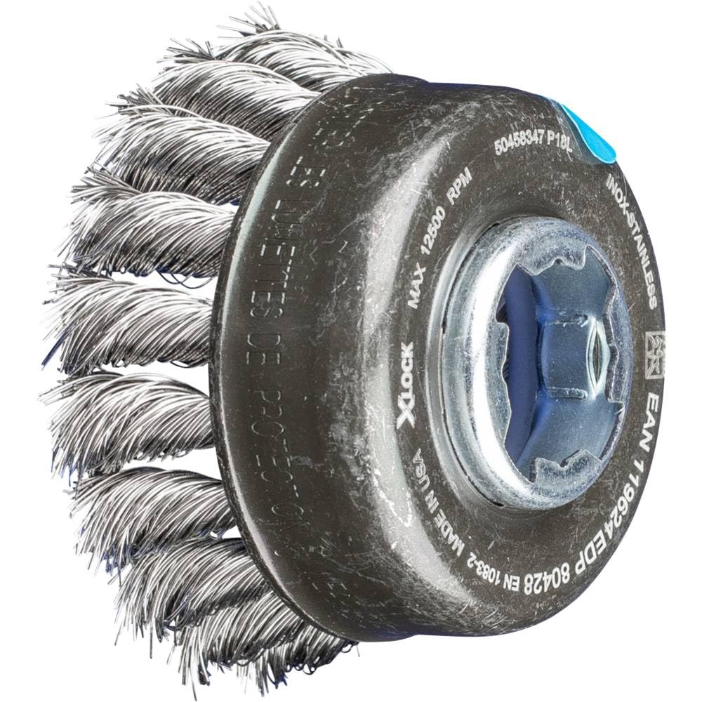 PFERD Cup Brush, Diameter 65 mm, Knotted, 0.35 mm Stainless Steel Wire, X-Lock Socket, 43305027 - for Quick and Comfortable Tool Changes