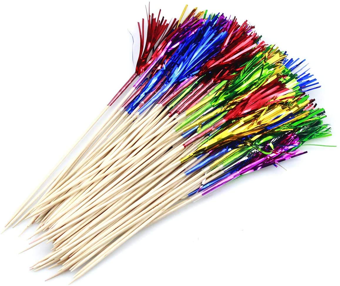 Cocktail Picks,100 Pack Palm Tree Picks Cocktail Sticks Glitter Cocktail Toothpicks Wooden Sticks for Cakes Decoration Bars Drink Party Supplies 9 Inch
