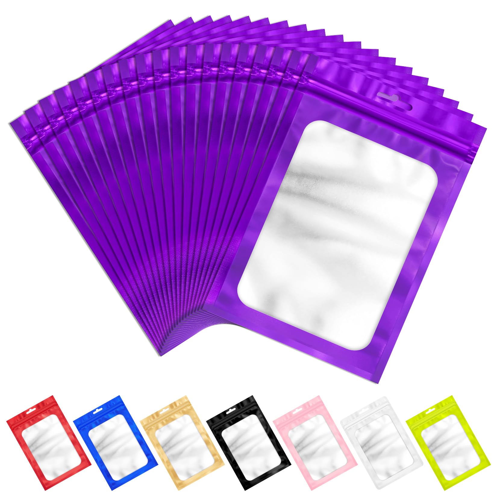 Photo 1 of 100 PCS Resealable Mylar Bags with Zipper and Frosted Clear Window Smell Proof Bags Packaging Bag Foil Pouch Zipper Bag for Food Self Sealing Storage Supplies (Purple, 3.54x6.29)