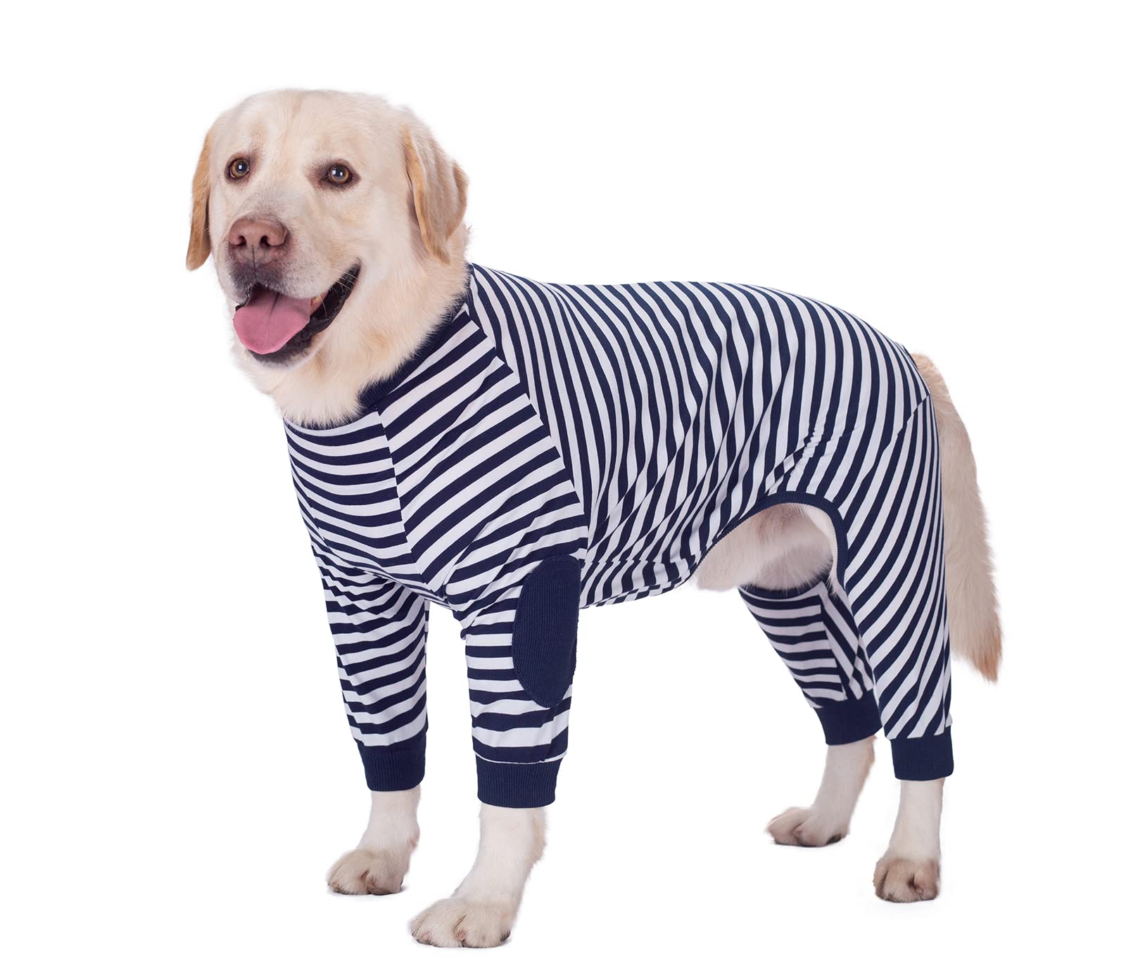 Large Dog Clothes, Pajamas Flexible Breathable Zipper Soft Cotton Striped Jumpsuit Costume Apparel for Large Dogs (9-Back Length-65cm, Navy Blue)