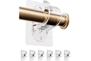 ANDGOO 6 Pack Adhesive Curtain Rod Holders, No Drilling Curtain Rod Brackets, Renter Friendly Curtain Hanger, Fits 0.5'' to 1