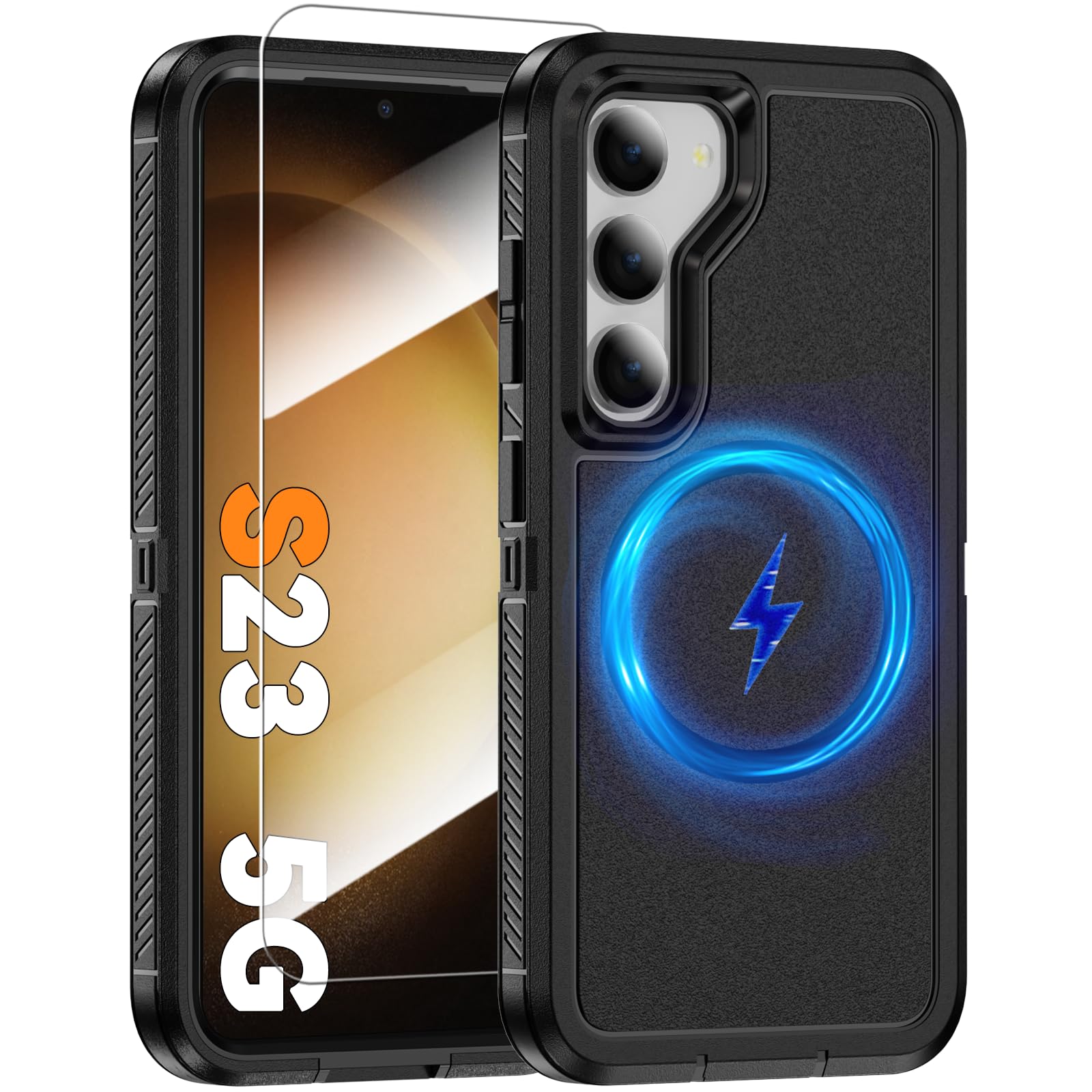 Photo 1 of KTUOHU Magnetic Case for Samsung Galaxy S23 [Compatible with Magsafe] [Glass Screen Protector] [Dual Layer Military-Grade Protection] Heavy Duty Shockproof Cover for Samsung S23 5G 6.1 inch, Black