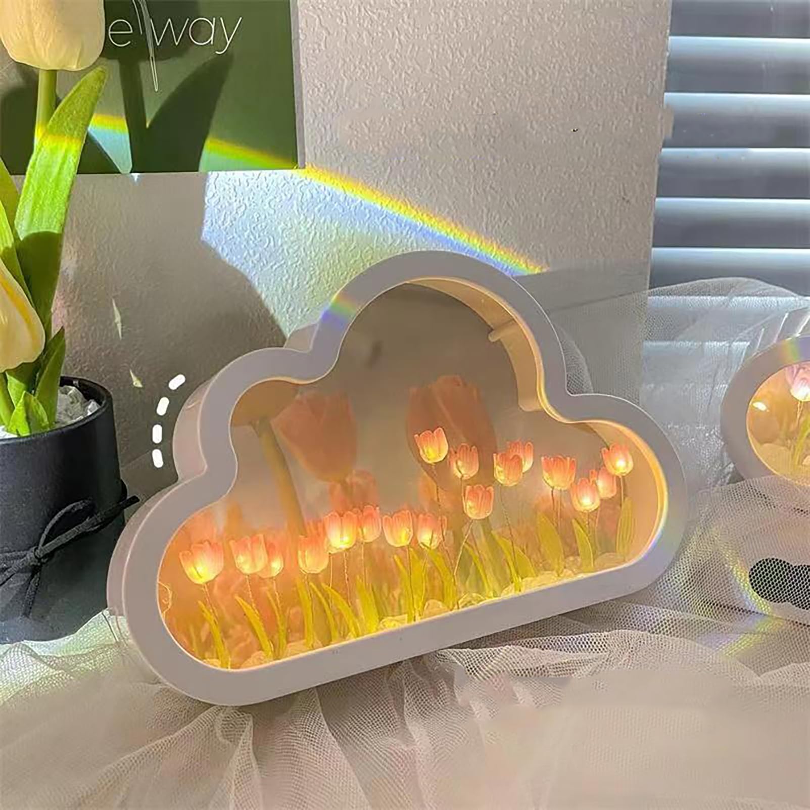Xugenxes DIY Tulip Night Light Mirror, Cloud Mirror Tulip Light, Bedroom & Living Room, Pink
