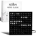 Stiles Word Clock, 8" by 8" Modern LED Desk Clock with USB Cable, Aluminum Clock with Words, Contemporary, Living Room, Bedroom, Home, or Office Lightup Decor, Black