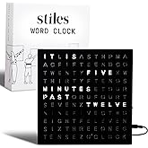 Stiles Word Clock, 8" by 8" Modern LED Desk Clock with USB Cable, Aluminum, Unique with Words, Contemporary, Living Room, Bed